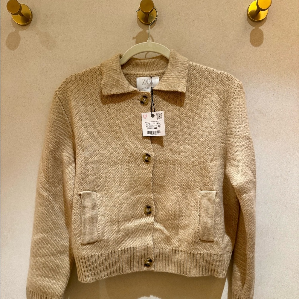 Zara Girls Beige Button-Up Sweater
